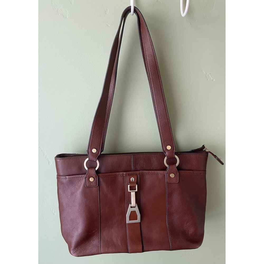 Vintage Y2K Etienne Aigner Brown Leather Shoulder Bag Logo Striped Lining